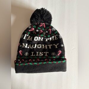 Unbranded Black Festive fair isle Christmas blinking light Pom-Pom Beanie